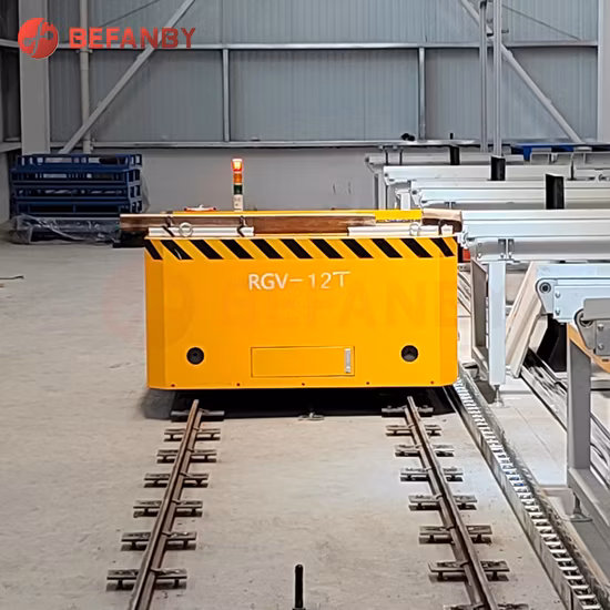 Vagón plano guiado por riel para motor resistente multidireccional Rgv de 10 toneladas